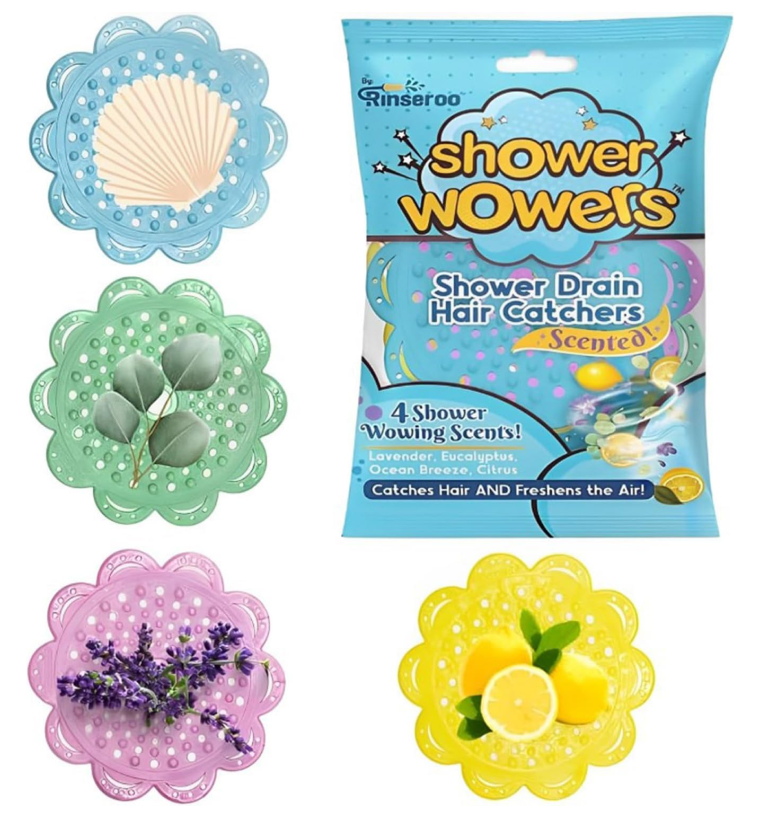 Shower Wowers (4 Pack) Scented Drain Hair Catchers – Rinseroo Shower Wowers (4 Pack) Scented Drain Hair Catchers – Rinseroo