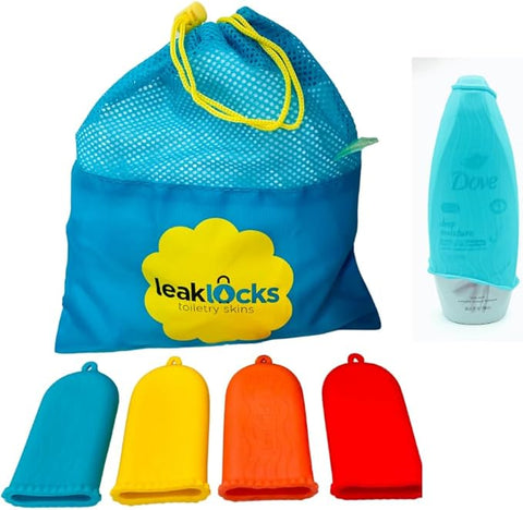 (4 Pack) LeakLocks® Toiletry Skins with Storage Bag - Vibrant Vacay