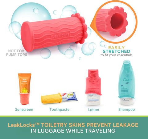 (4 Pack) LeakLocks® Toiletry Skins with Storage Bag - Vibrant Vacay