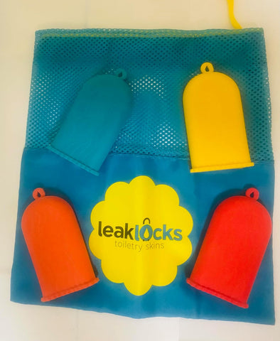 (4 Pack) LeakLocks® Toiletry Skins with Storage Bag - Vibrant Vacay