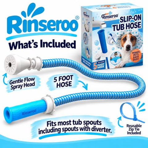 Rinseroo Slip-On Pet Tub Hose- 5 Foot No-Install Hose with Spray Head